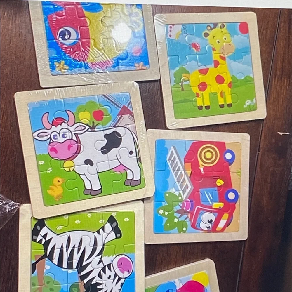 Blue Elephant Wooden Jigsaw Puzzle for Kids - Bright Pink Ears